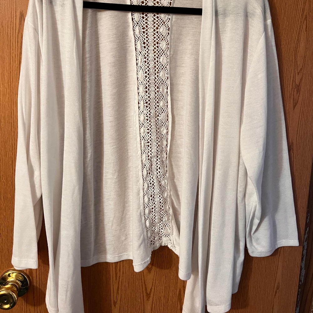 Beautiful white cardigan with lace opening down the back